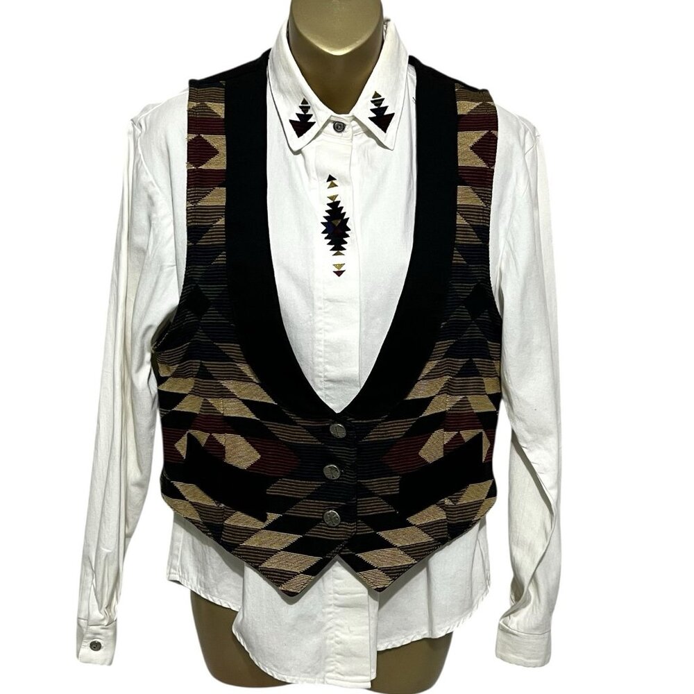 Roughrider Circle T Western Shirt Top Size S Line Dancing Vest M Vtg Made USA
